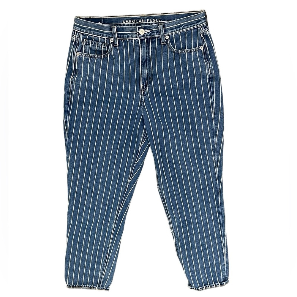 American Eagle Outfitters Mom Jeans Womens 8 Blue White Striped Preppy Bait